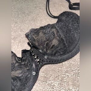 Victoria's Secret Sexy Lace and Crystals Corset Lace Up Unlined Demi Black Bra